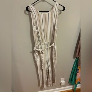 Tan white gray stripe jumpsuit sleeveless
